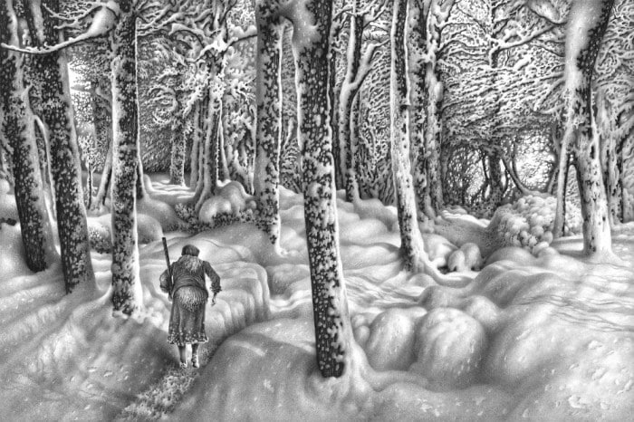 Грузинский художник рисует реалистичные зимние пейзажи простым карандашом