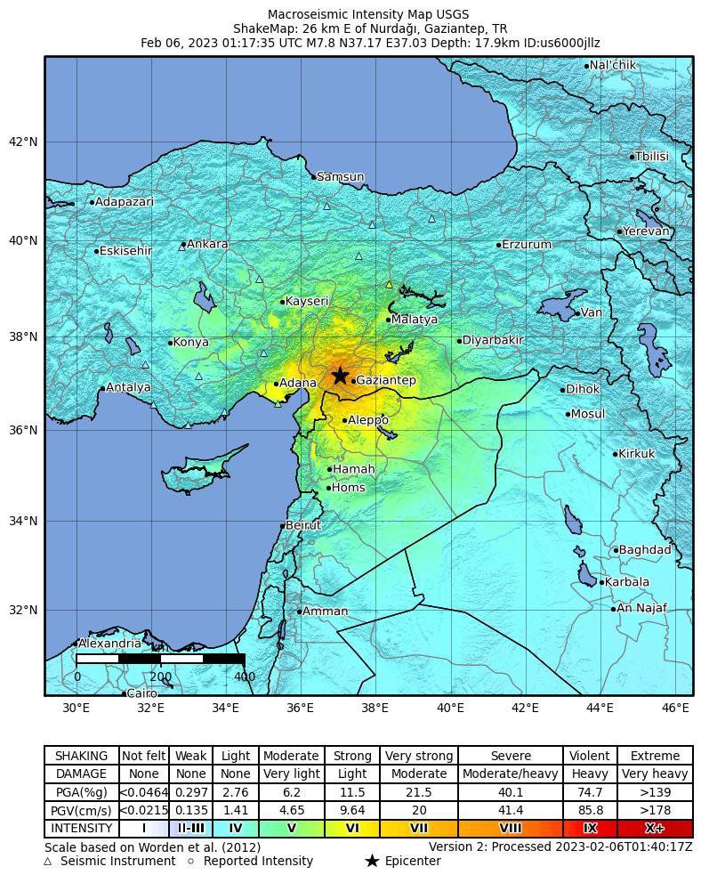 В Грузии ощущалось землетрясение, произошедшее в турецкой провинции Кахраманмараш (магнитуда 7.4)