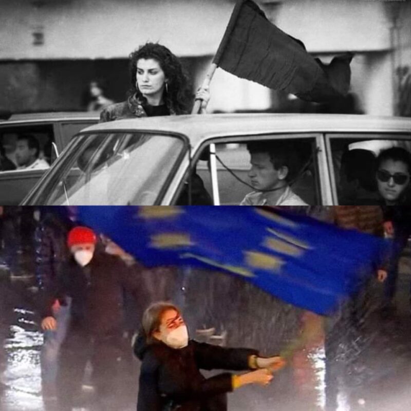 Самое часто публикуемое фото в сегменте грузинских соцсетей: коллаж из событий 1989 года и сегодняшней ночи
