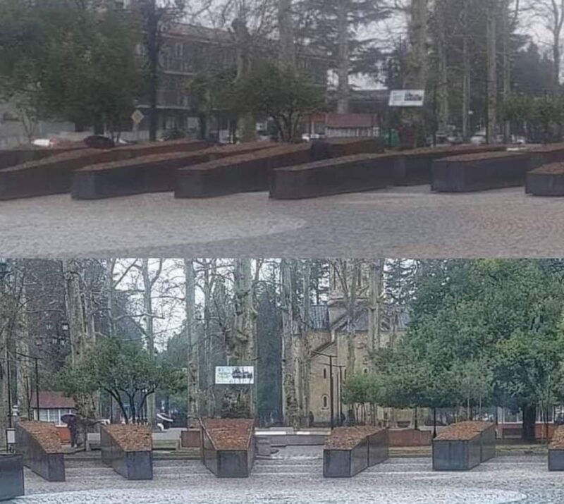 Фото дня в грузинских социальных сетях: сквер в Озургети украсили клумбами в форме гробов