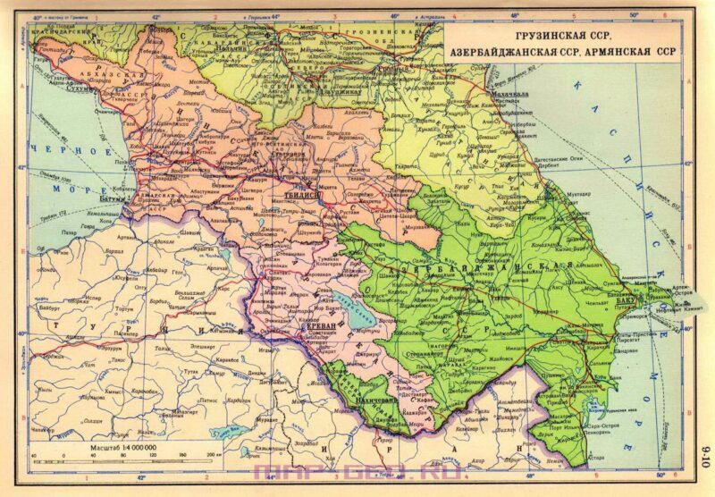 Карта трёх закавказских республик СССР 1954 года. Что в ней необычно?