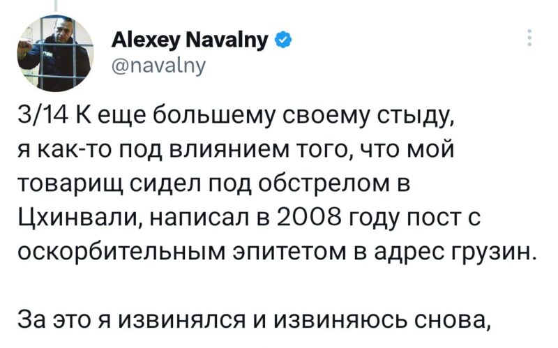 Находящийся в российской тюрьме, оппозиционер Алексей Навальный призвал власти Грузии проявить милосердие и освободить Михаила Саакашвили