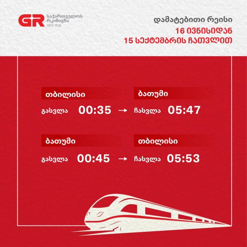 Грузинские железные дороги назначают дополнительные рейсы между Тбилиси и Батуми