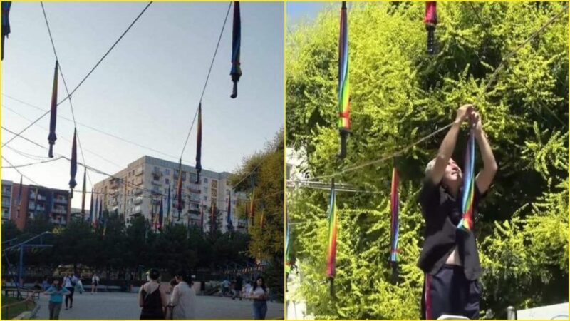 В тбилисском парке района Глдани после заявлений и возмущений пришлось снять украшения в виде радужных зонтиков