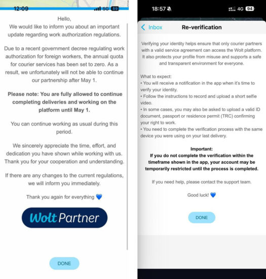 Агрегатор доставки «Wolt» приостанавливает работу и аккаунты иностранных сотрудников в своей системе